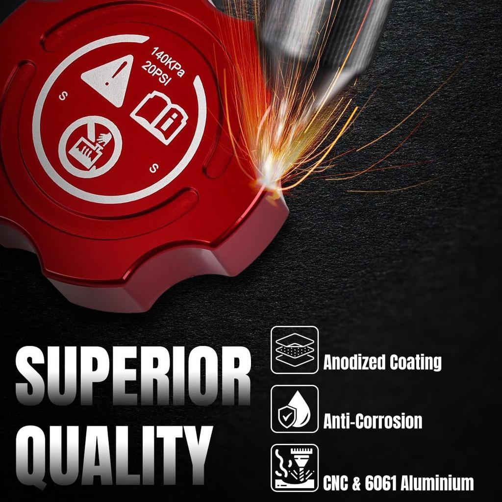 4Pcs Engine Oil Cap Brake Fluid Cap Wiper Washer Cap Radiator Cap Cover Trim Set, Aluminium Alloy Engine Oil Cap Cover Decorative Set Accessories for