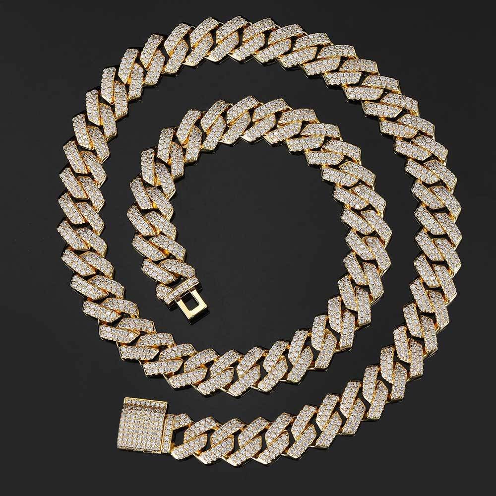 European American High-End Trendy Unisex Rhombus Cuban Link Chain Necklace Sterling Silver Zircon Hip-Hop Personalized Gift
