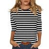 Women's O-neck 3/4 Sleeve Striped  Print Top
