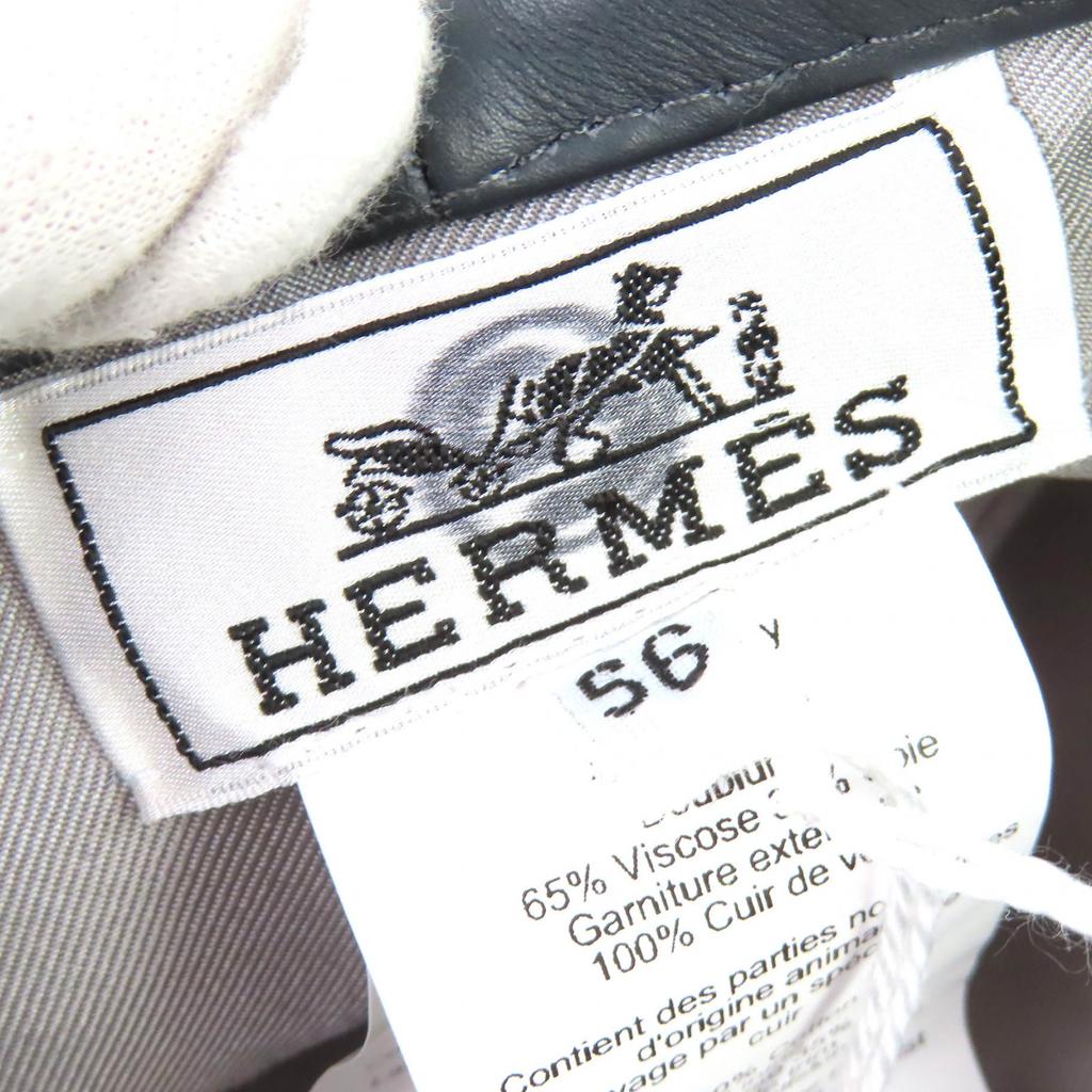 Pristine HERMES beret Saint Honoré Serie button leather trim gray cotton 56 Used