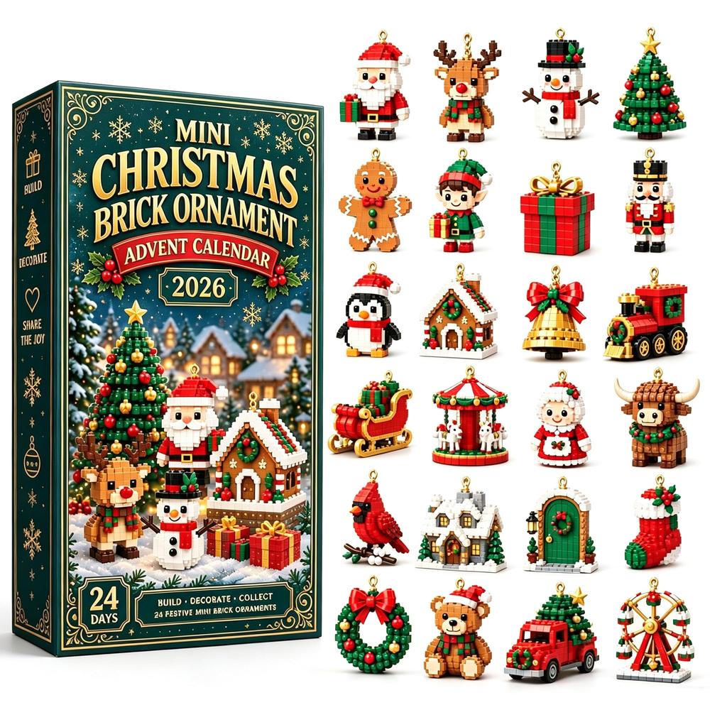 24-Day Mini Christmas Brick Ornament Advent Calendar,Unique Designs, Buildable Bricks, Hanging Loops Included, Holiday Countdown