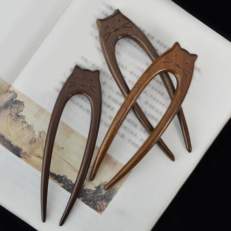 Cat Hairpin, Sandalwood Hairpin, Hair Accessories, Hanfu Accessories, Braided Hair, Simple Ancient Costume Tassels