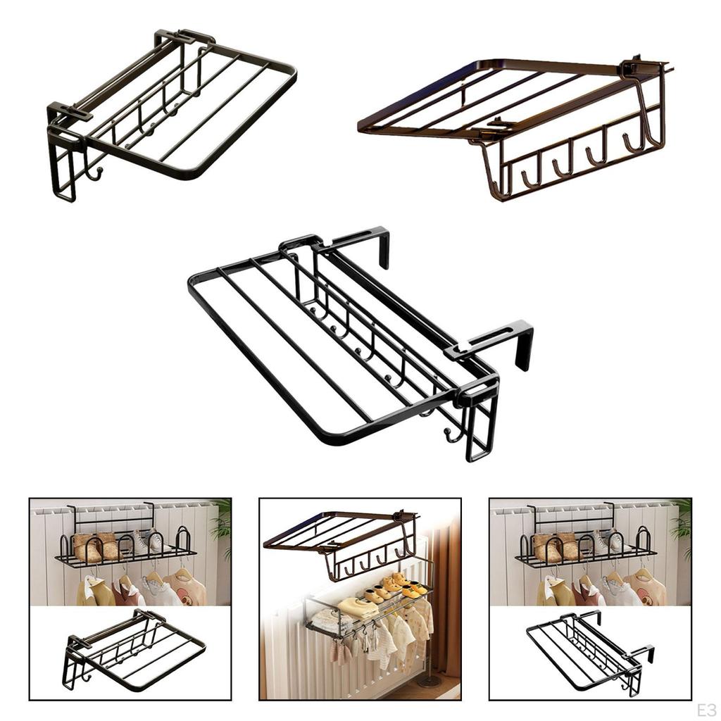 Iron Clothes Drying Rack with Adjustable Hooks for Home Use