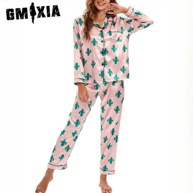 

GMXIA Women s Long Sleeve Long Pants Loungewear Cardigan Pajama Set S