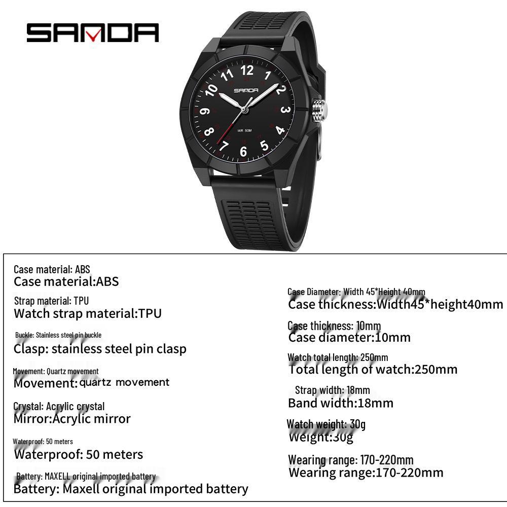 SANDA Unisex Luminous Korean Style Nurse Watch: Lightweight, Thin, Waterproof, Large Dial Quartz Watch for Teens