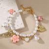 Geometric Heart Pendant Necklace And Bracelet Set For Women With Pearl And Alloy Jewelry
