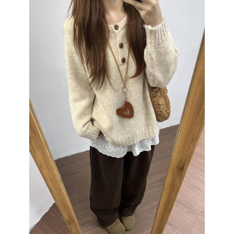 Autumn and Winter White Knitted Sweater Women's Soft Waxy Thickened Bottoming Shirt Casual Warm Lazy Age-reducing Inner Top