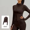 Womens Slim Fit Long Sleeve Zip-Up Yoga Top With Side Pockets Running Gym Workout