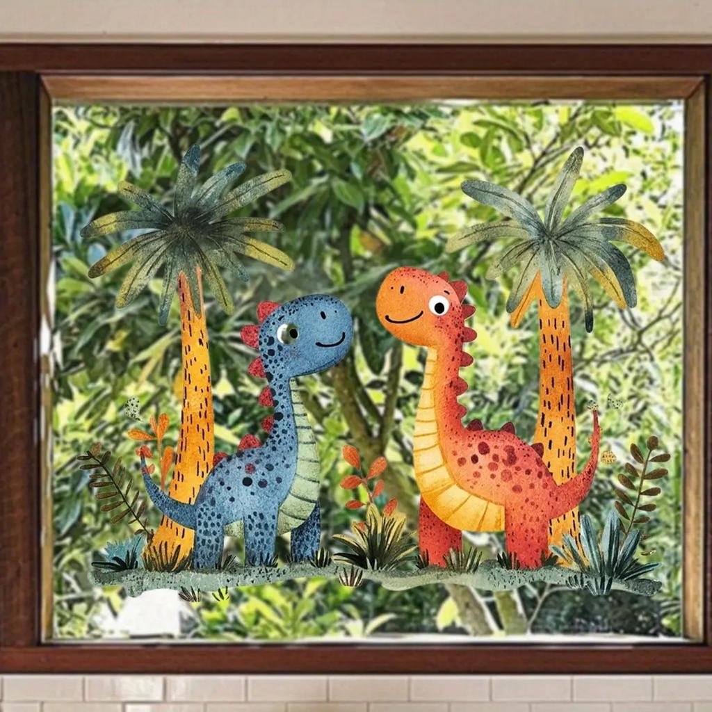 Cartoon Dinosaur Window Sticker Self Adhesive Kids Room Jurassic Glass Decor