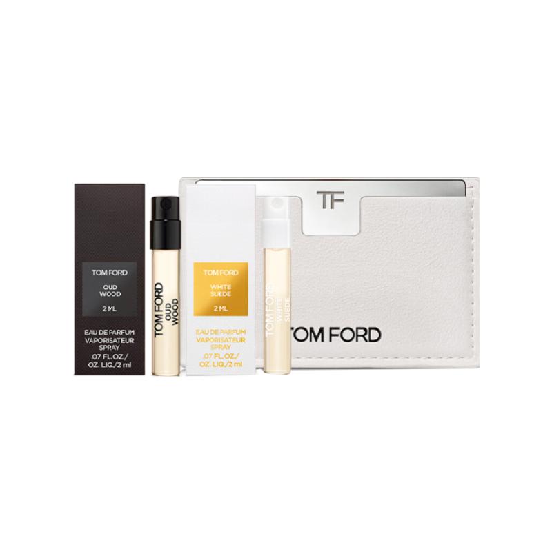 Tom Ford Oud Wood And White Suede Perfume Sample Set Oud Wood 2ml+White Suede 2ml+Mini Makeup Mirror