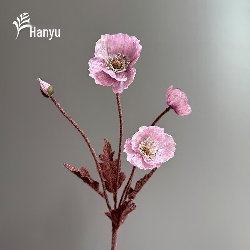 Осенний мак с флоковым покрытием, искусственные цветы для свадебного и домашнего декора