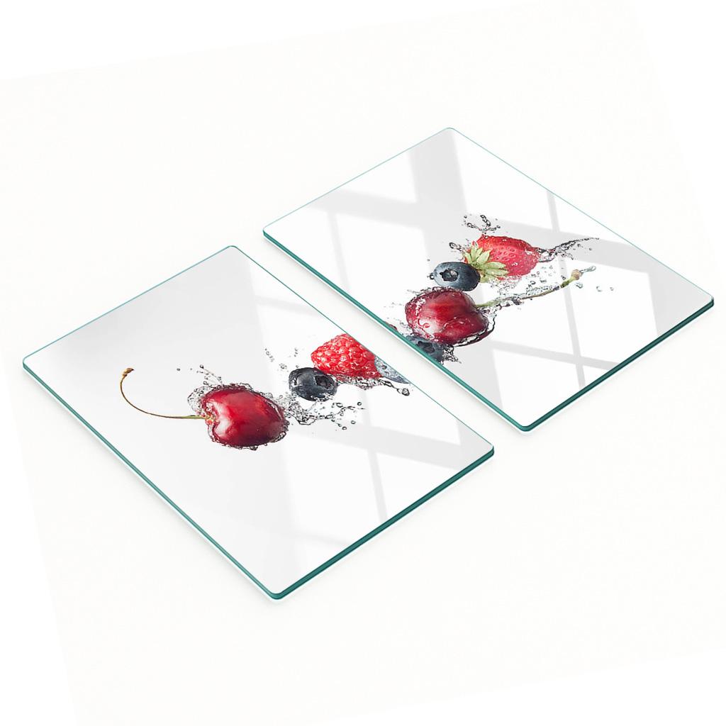 Tempered Glass Kitchen Boards with Graphics, 2 Pieces, Forest Fruits, 2x40x52 Cm