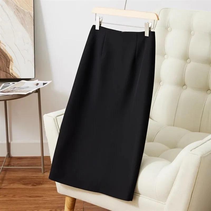 

Юбка прямого кроя с высокой талией из костюмной ткани, с разрезом сзади, длинная, струящаяся, повседневная, универсальная XXL чёрный