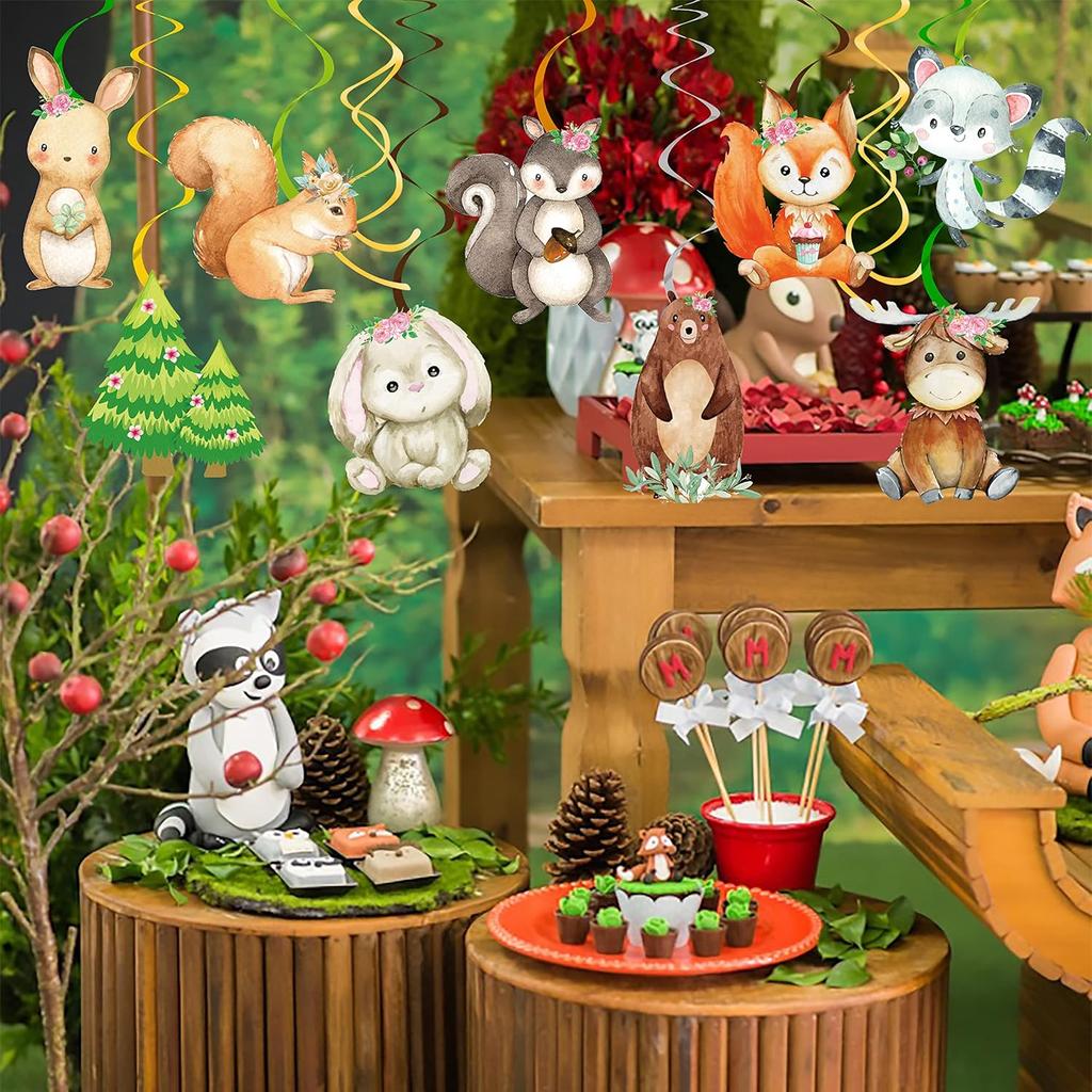 Woodland Party Decorations 20pcs Woodland Animals Hanging Swirls Forest Animals Foil Ceiling Decorations for Woodland Theme Birthday Party Baby