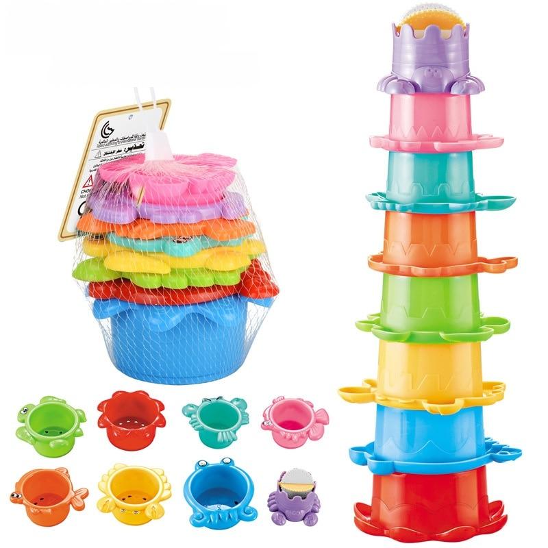SHEFEITE Educational Stacking Toys Set 8 Pieces Interactive Baby Blocks ABS Plastic Multicolor for 3 Months+