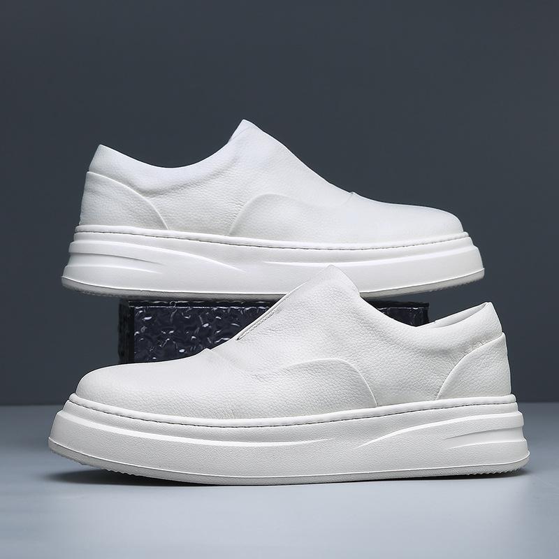 Light Luxury High-End Leather Little White Shoes Men'S Spring New Thick-Soled Heightening Board Shoes Trend Versatile Low-Top Stars With Shoes