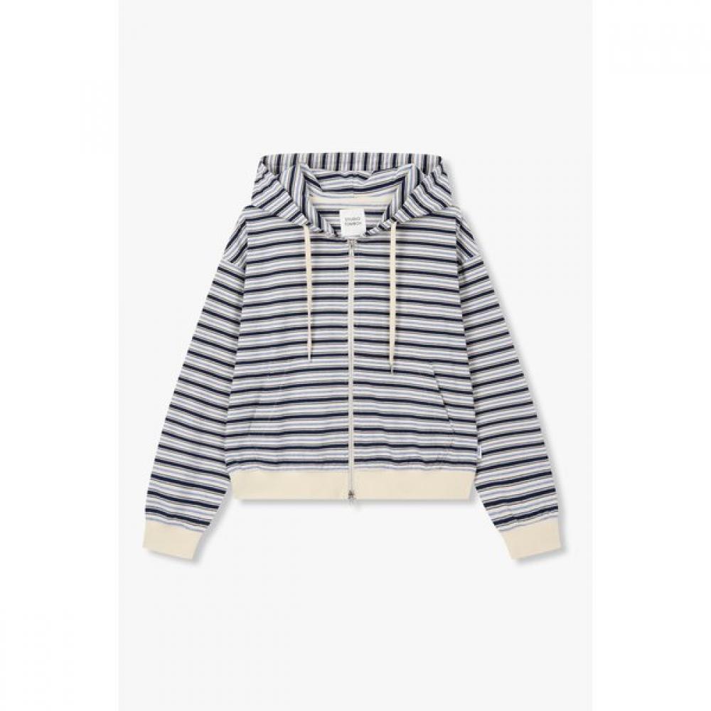 Studio Tomboy Stripe Pattern Zip Up Hoodie 9176213982 MELANGE GRAY/OS