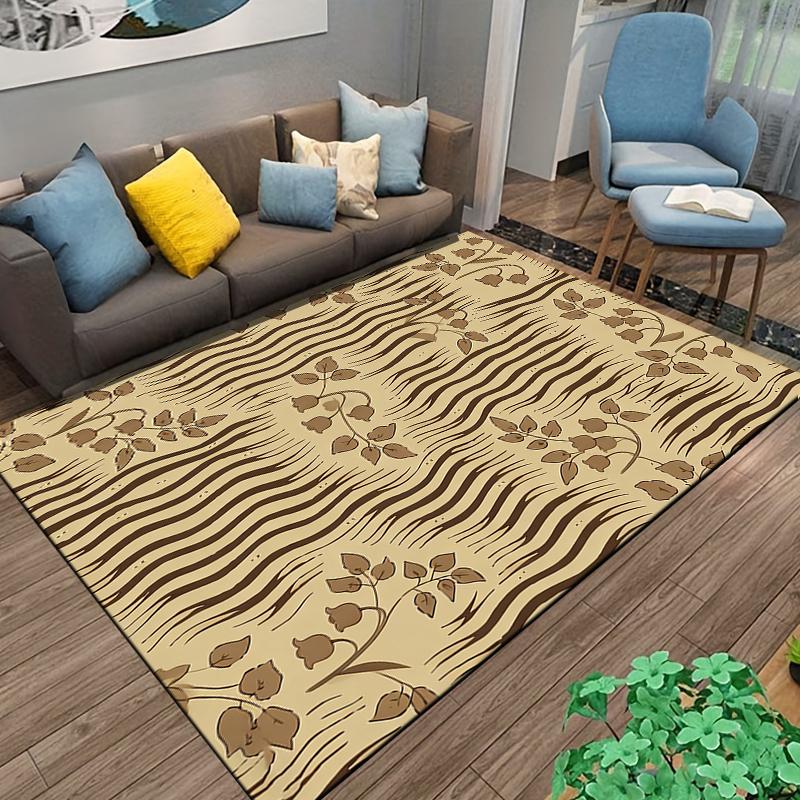 Floral Pattern Beige Carpet with Abstract Brown Stripes for Home Decor Suitable for use as an anti-slip for living room bedroom sofas