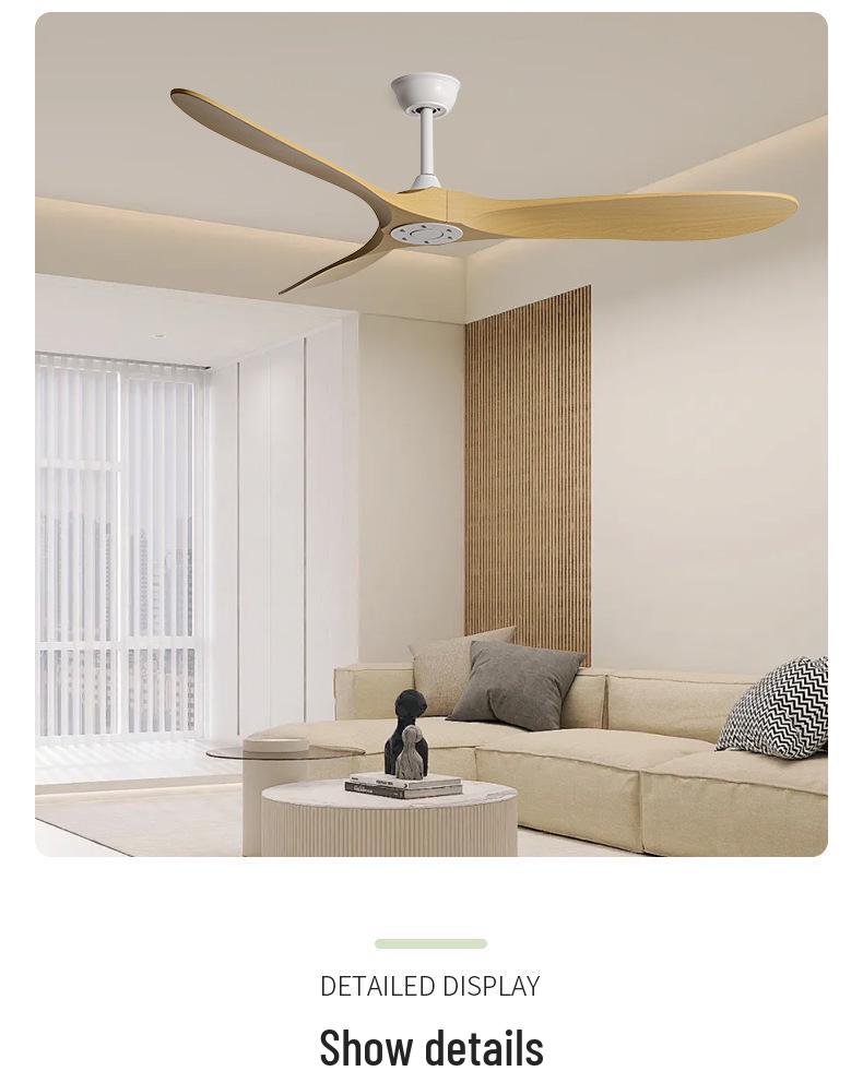 Variable Frequency Ceiling Fan with Light and Remote Control, Solid Wood Blades, for Living Room, Dining Room, Bedroom