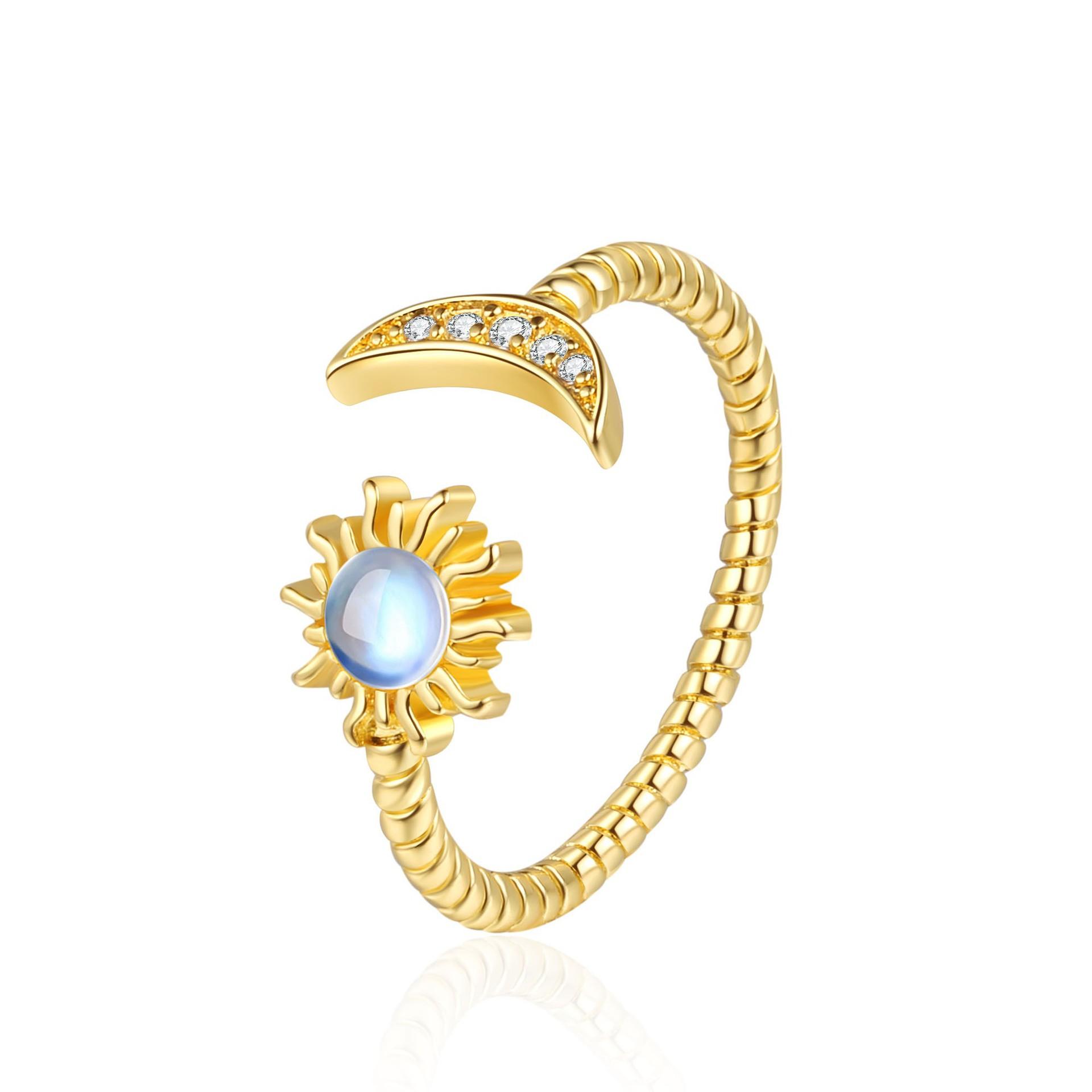 2026 Personality Full Diamond Star Moon Ring Women s Fashion Versatile Micro Moonstone Open Ring Jewelry Resizable