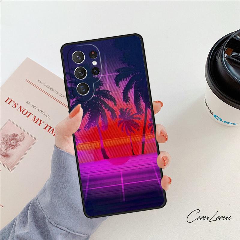 80s Retrowave Neon Palms Tree phone case For Samsung Galaxy S24 S25 S23 S22 Ultra Note 10 20 Plus S20 S21 FE Cover