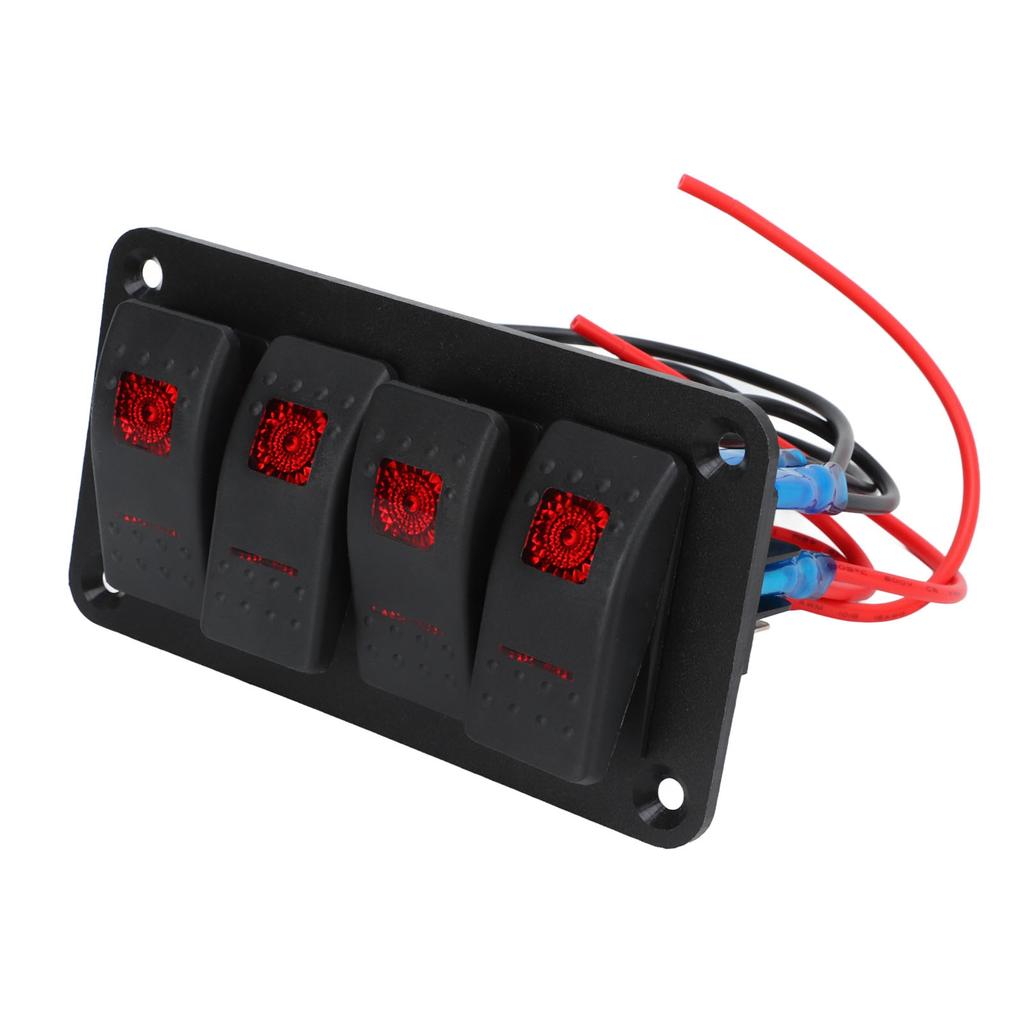 Rocker Switch Panel 4 Gang Red Prewired Rocker Switch with 2PCS Sticker for Automobile Ship 12V 20A 24V 10A
