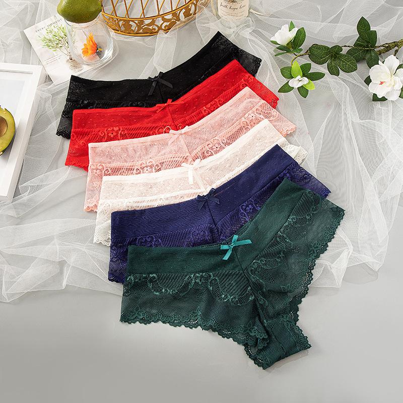 Dünne Mesh-Blumen-Stickerei-Spitze-Damenunterwäsche, transparente Versuchung, sexy Höschen, durchsichtige nahtlose Slips
