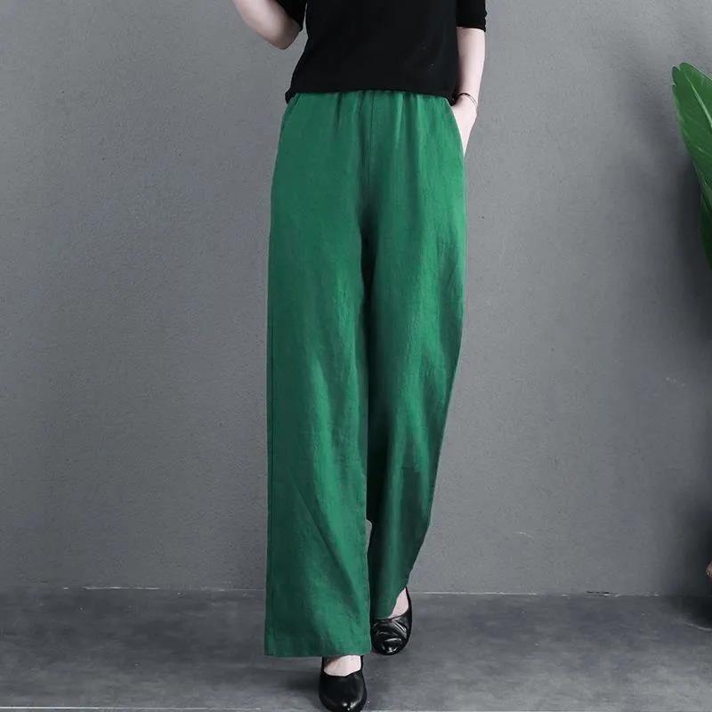 Wide-leg Pants for For Women In Spring and Summer Literary Large Size Elastic Waist Slimming Drape Straight Pants Solid Color Versatile Casual