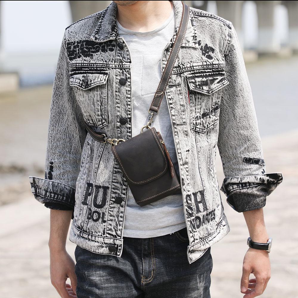 Retro Mini Leather Crossbody Bag - Men's Chest & Waist Phone Bag, Top Layer Cowhide