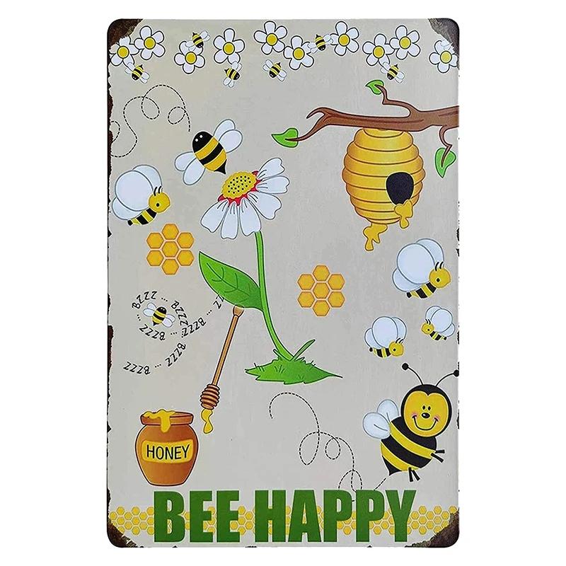 Var Glad Metallplåtskylt Solskenshonungsbi Biodlare Sloganer Retro Vintage Plåtdekoration Väggdekoration Poster