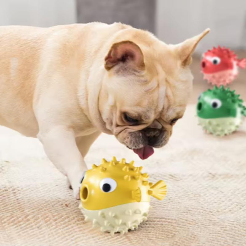 Durable Chew Resistant Interactive Bouncing Fish Dog Toy with Sound Fun Ball Leak Proof Design to Relieve Pet Boredom