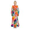 25th Anniversary European & American Autumn/Winter Fashion: Round Neck Lantern Sleeve Dress with Waist-Gathering Print