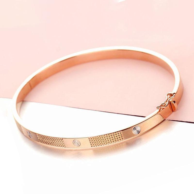 Rose Gold Plated Pure 585 Purple Gold Three-Color Car Flower Diamond Princess Bright Gold Bracelet Women S Model