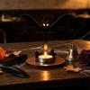 Dark Festive Table Centerpiece Halloween Wooden Candle Holder, Black Hollow Crow Spider Tealight Display Party Atmosphere Decor Stand, Gothic