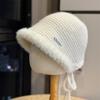Knitted Strap Bucket Hat Autumn New Hat Women Show Small Face Warm Versatile Wool Hat Windproof Basin Hat Trend