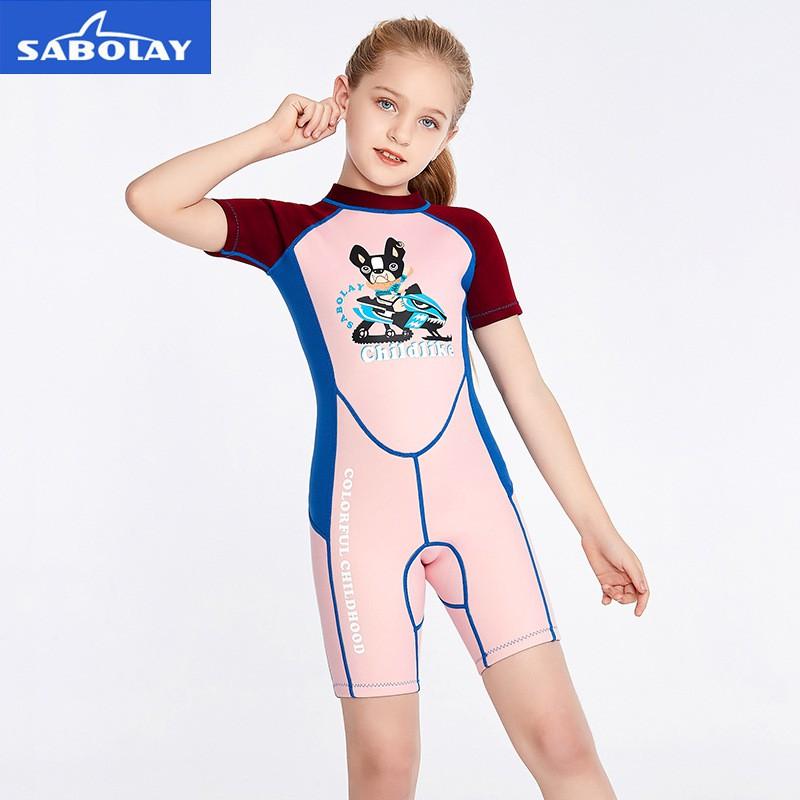 

Sharbaolai Children s Diving Suit 2MM Girls one-piece Swimsuit Warm Cold Snorkeling Surfing Jellyfish Clothes S(100-110cm，13.5-18.5kg）