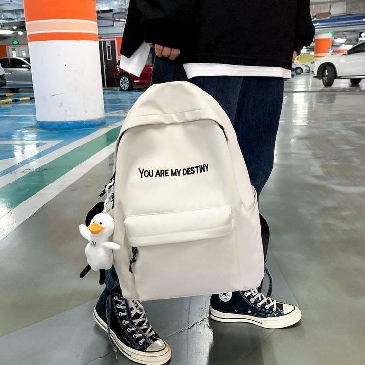 Color Solid Backpack Black White Alphabet Print Pattern College Students Unisex