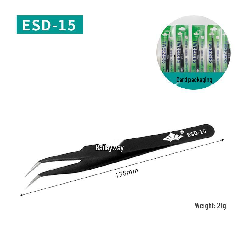 Bailiwei Stainless Steel Antistatic Tweezers Set for Nail Art, Eyelash, and Hair Removal - Includes Curved and Round Tips