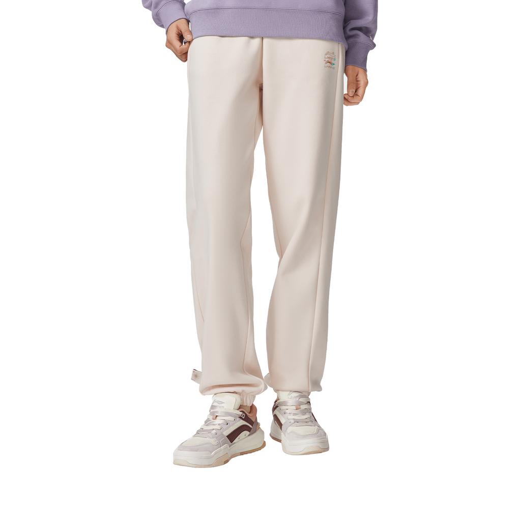 Li Ning Sports Lifestyle Series Simple Solid Color Casual Versatile Loose Knit Jogger Pants Women Bottoms Swan-White AKLU868-4