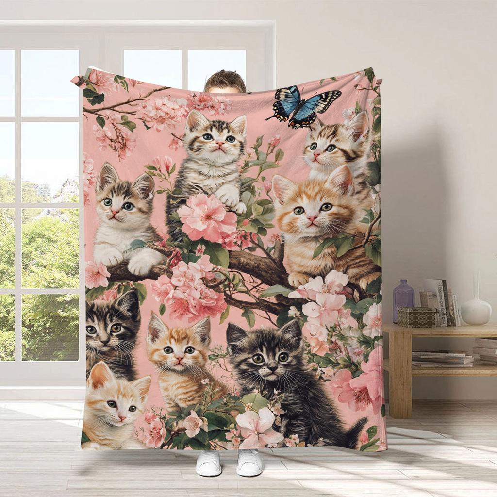 Vintage Pet Cat Digital-printed Polyester Bedroom Velvet Flannel Soft Sofa Cover Blanket Fleece Soft Cover Blankets for Beds