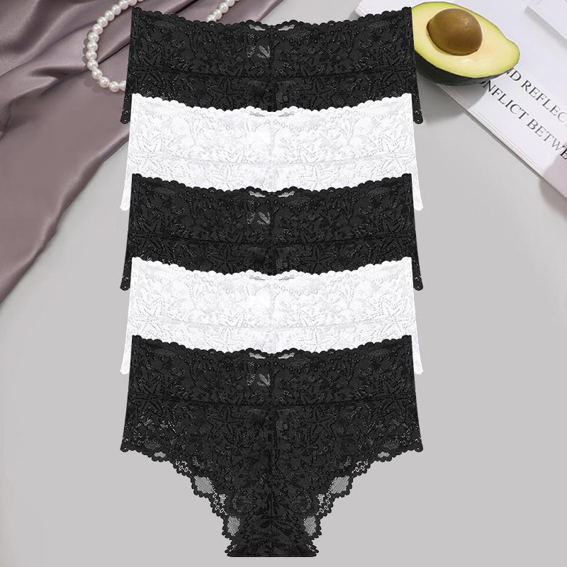 5Pcs/Set Sexy Floral Lace Panties Women Briefs Low Waist Soft Lingerie Comfortable Female Underwears Girls Intimates Panties