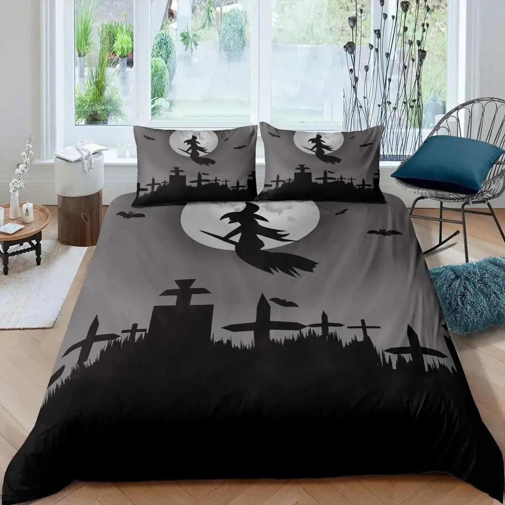 Halloween Tree Horror Theme Gothic Spooky Bedding Set Boys Girls Twin Queen Size Duvet Cover Pillowcase Bed Kids Adult