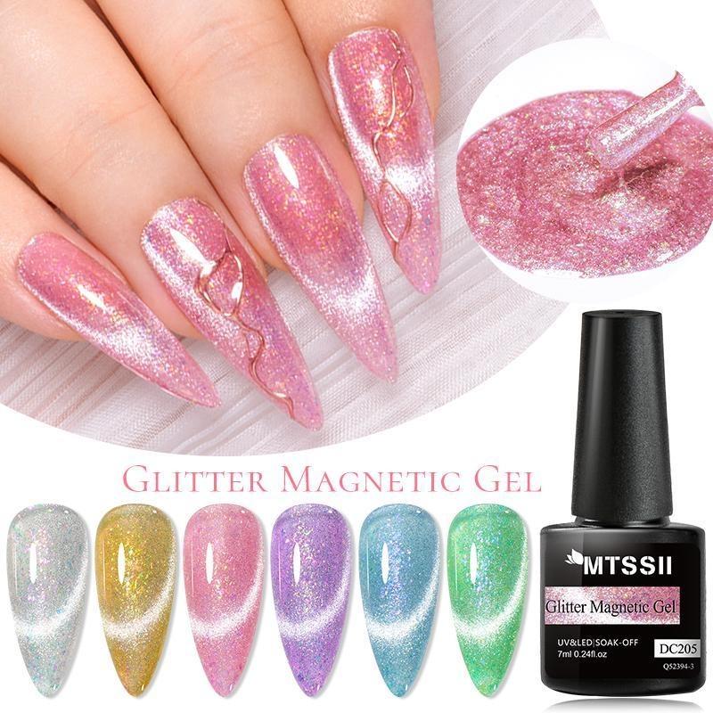 Mtssii 7ml Glitter Magnetic Gel Nail Polish Cat Magnetic Gel Colorful Laser Gel Semi Permanent Soak Off Sparkling Nail Art Gel Varnish