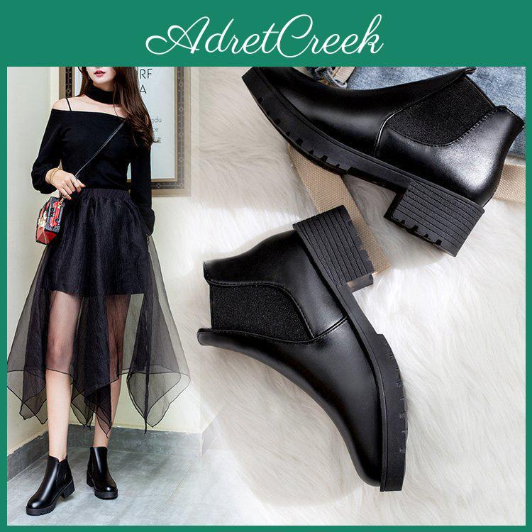 Low Heel Short Boots Womens Boots Wild Small Leather Shoes Round Head Womens Shoes