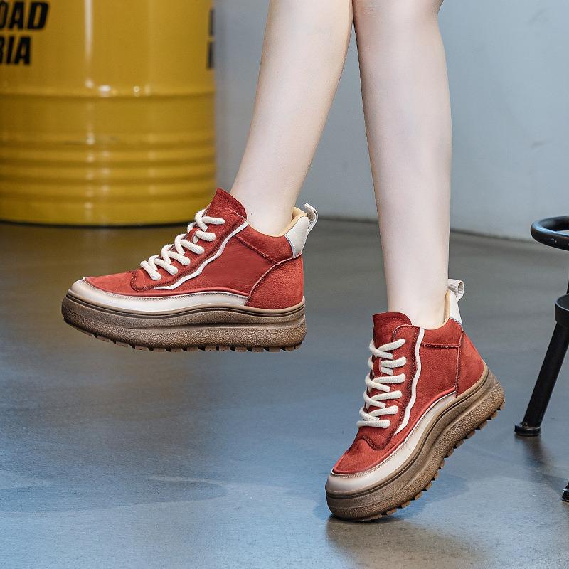 2025 New Women Genuine Leather Ankle Boots Autumn Winter Comfortable Warm Casual Sneakers Street Retro Female Thick Bottom Shoes