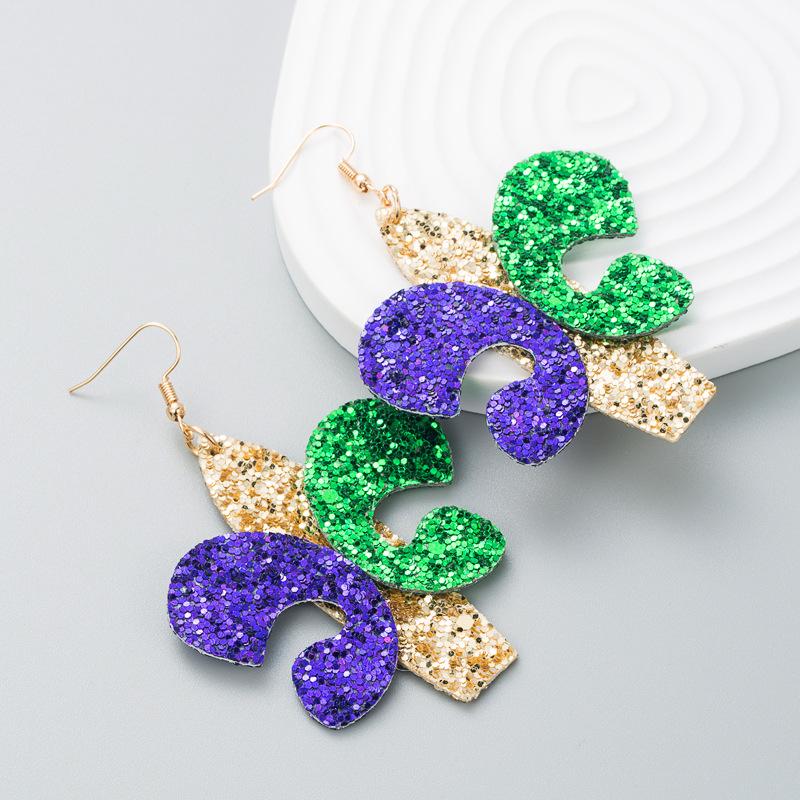 Women Hyperbole Shiny Drop Earrings Titanium Steel Cactus Shape Multi-layer PU Leather Bohemia Ear Ornaments