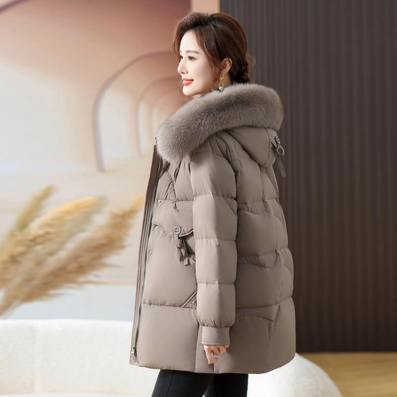New winter mother women's clothing medium and long down jacket medium and old thickened white duck down jacket fox fur collar