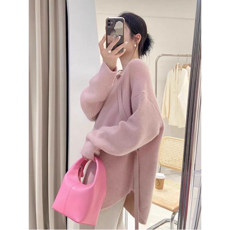 Chic Pink Knit Two-Piece Maternity Set - Sweater & Pants for Autumn/Winter