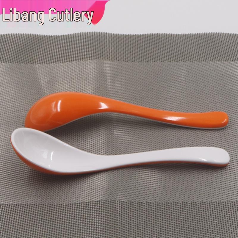 A5 Thickened Long-Handled Orange-White Soup and Noodle Spoon, High-End Design for Guilin Rice and Noodle Dishes.