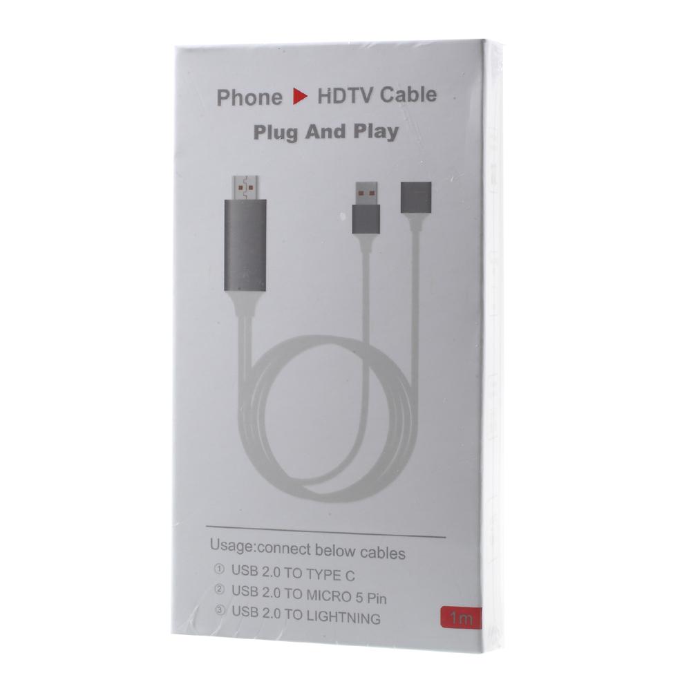 1M 1080P Screen Mirroring USB+Female USB to HDMI Adapter Cable for iPhone Samsung Sony Etc